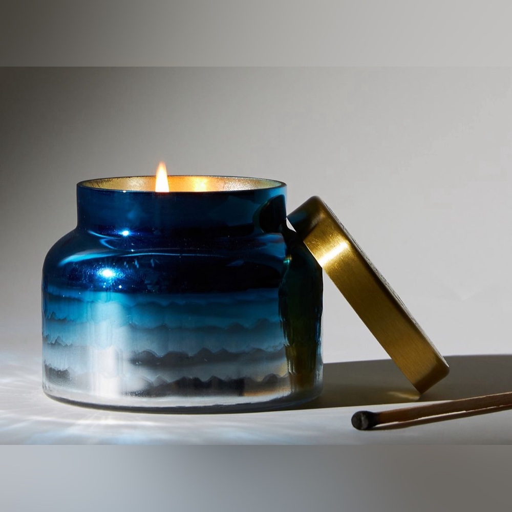 Anthropologie Capri Blue Ombre Faceted Glass Jar Volcano Candle Large NEW